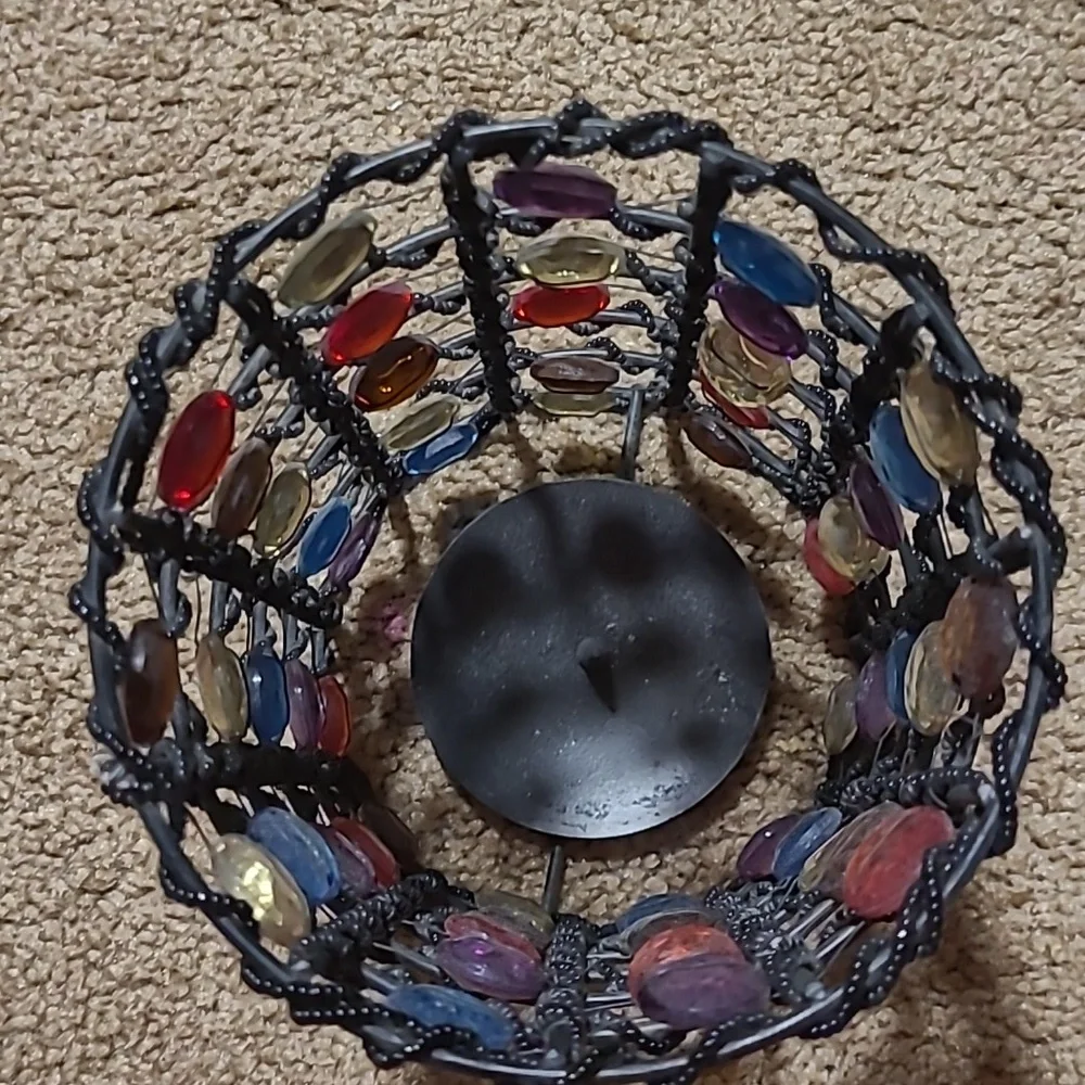 Colorful Beaded Wire Basket Candle Holder